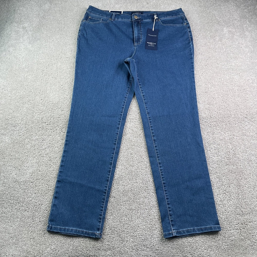 NEW Charter Club Jeans Womens 16 Petite Blue Lexington Straight Tummy Slimming
